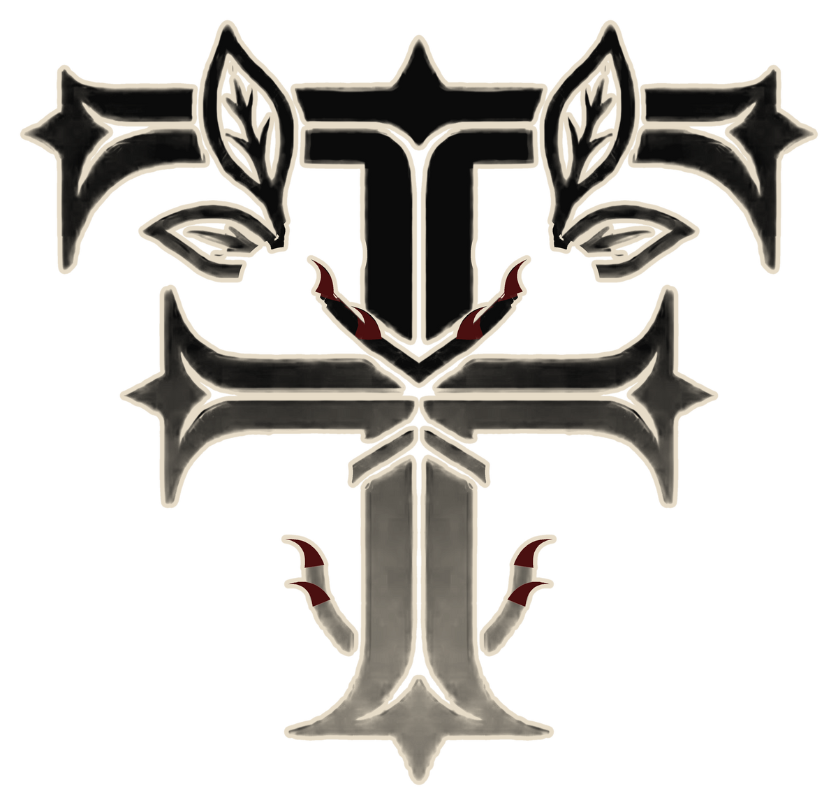 Feterna Thorn F White Long-Sleeve Tee front artwork - large black-boneoutline mark; back artwork - wordmark at bottom
