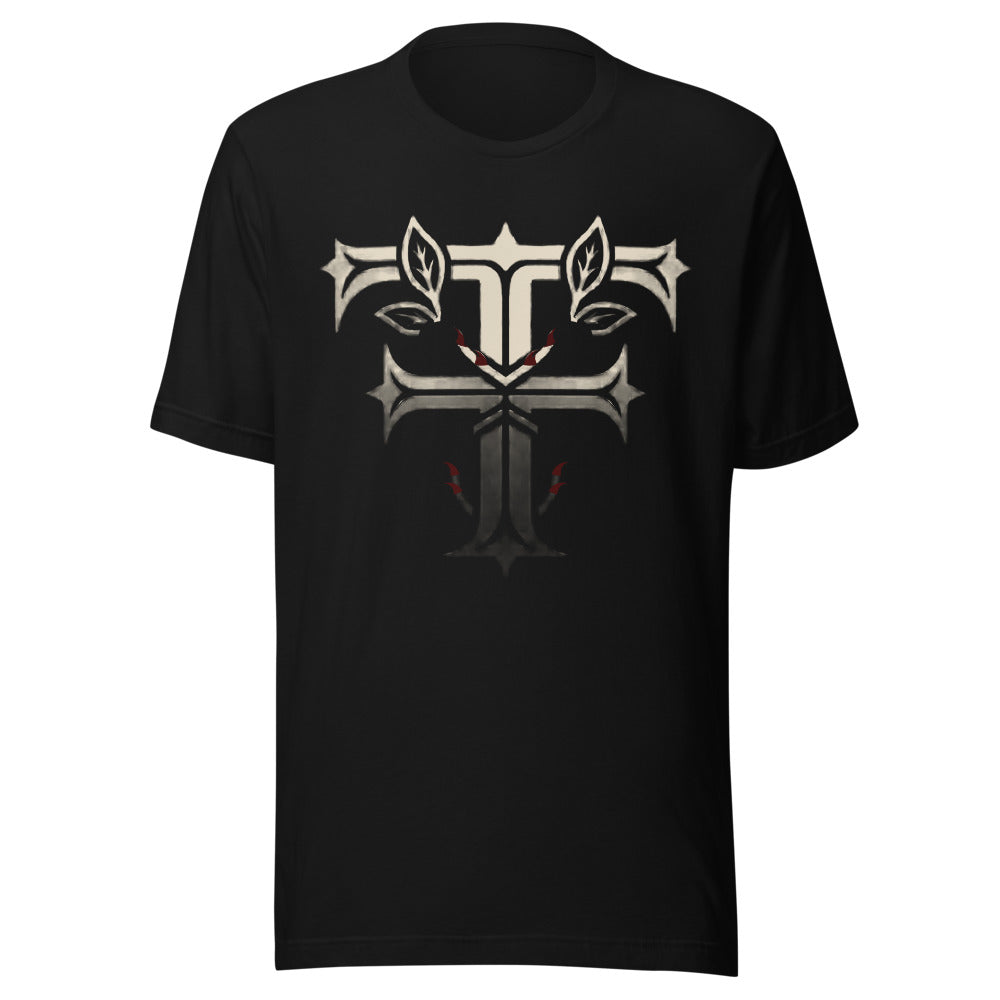 Feterna Thorn F Flagship Tee with large bone thorn F on the chest and FETERNA across the lower back