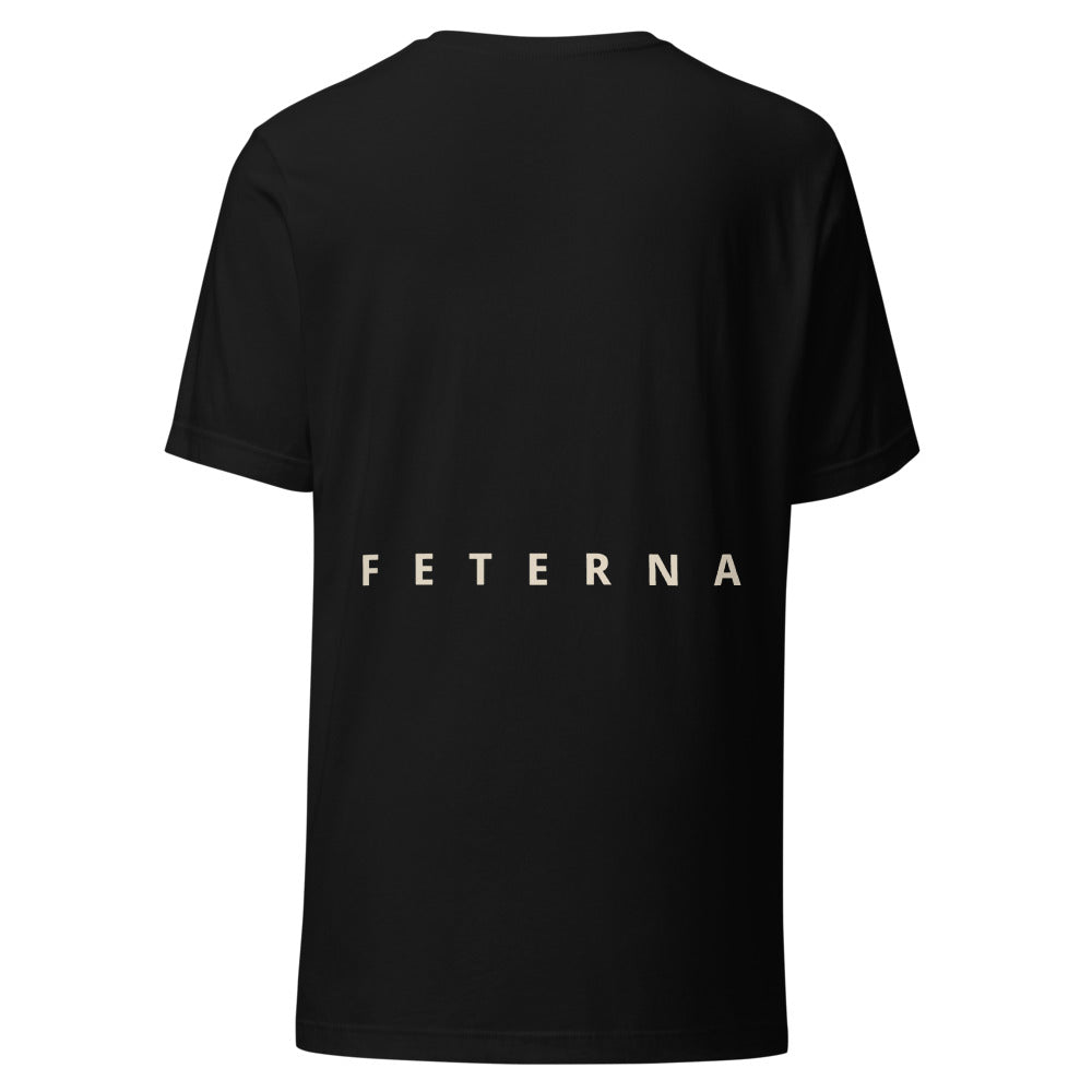 Feterna Thorn F Flagship Tee with large bone thorn F on the chest and FETERNA across the lower back