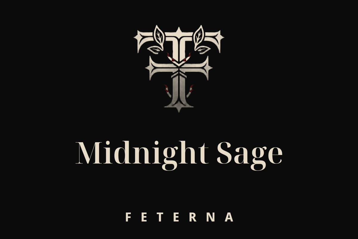 Feterna Midnight Sage Candle label artwork - single-name Midnight Sage